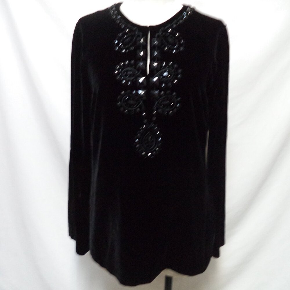 Talbots Velvet Jeweled Beaded tunic top blouse lined Rayon Silk Size Sz 10